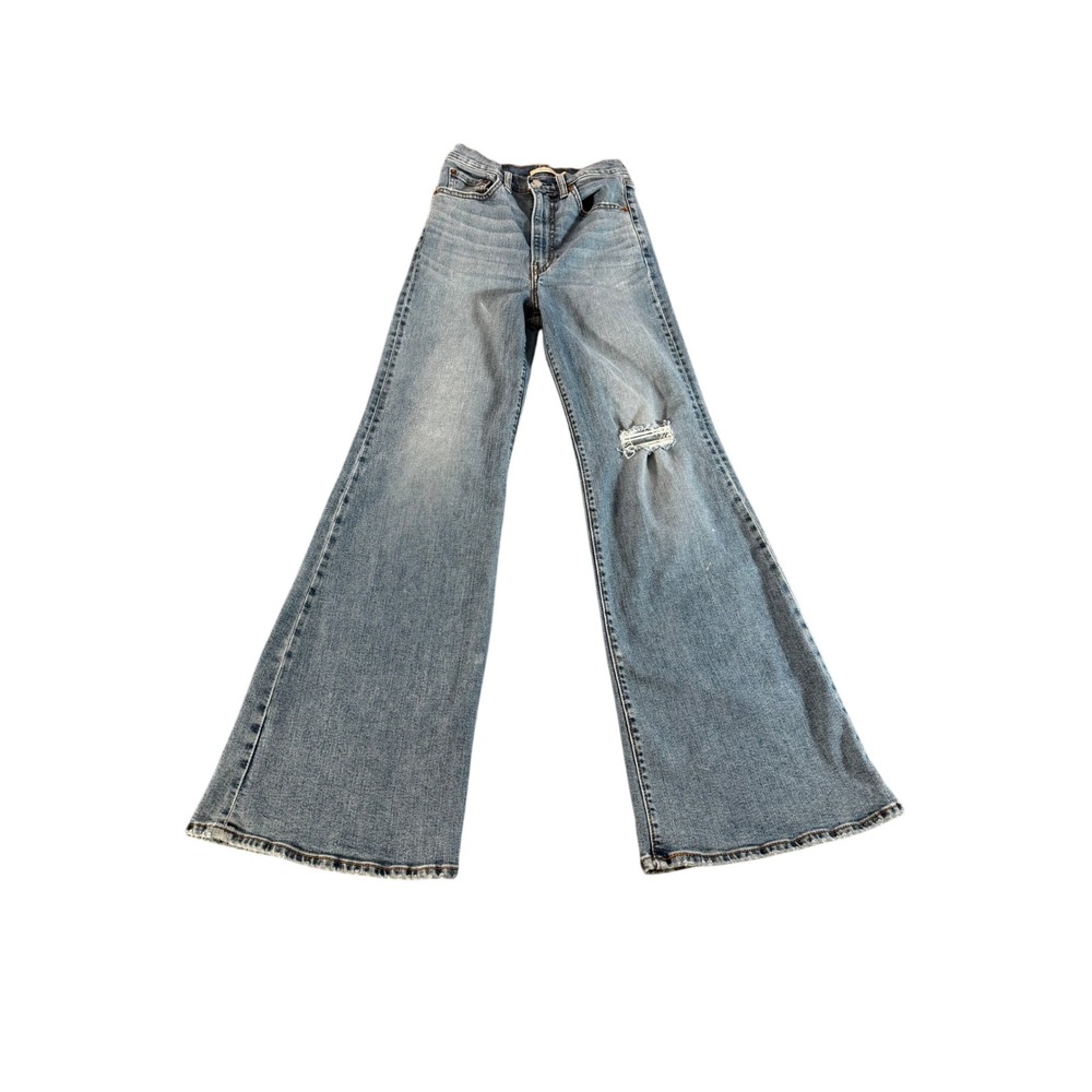 Levis Ribcage Bells Ultra High Rise Flare Jeans Light Wash Distressed Blue 27